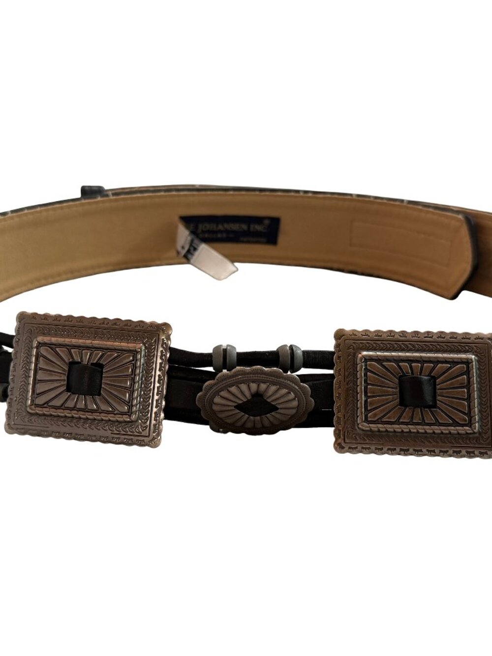 Ginnie Johansen Inc Black Silver Concha Western Boho Faux Leather Belt Women's